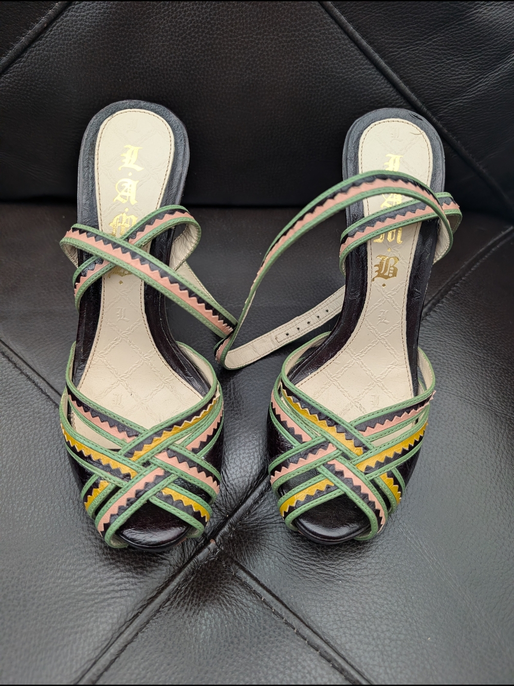 L.A.M.B Women's Glenny Multicolor Strappy Open-Toe Heels - Green, Pink, Yellow